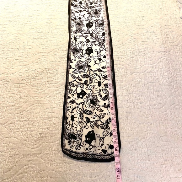 Black & White Floral Silk Rectangle Scarf - Picture 8 of 9